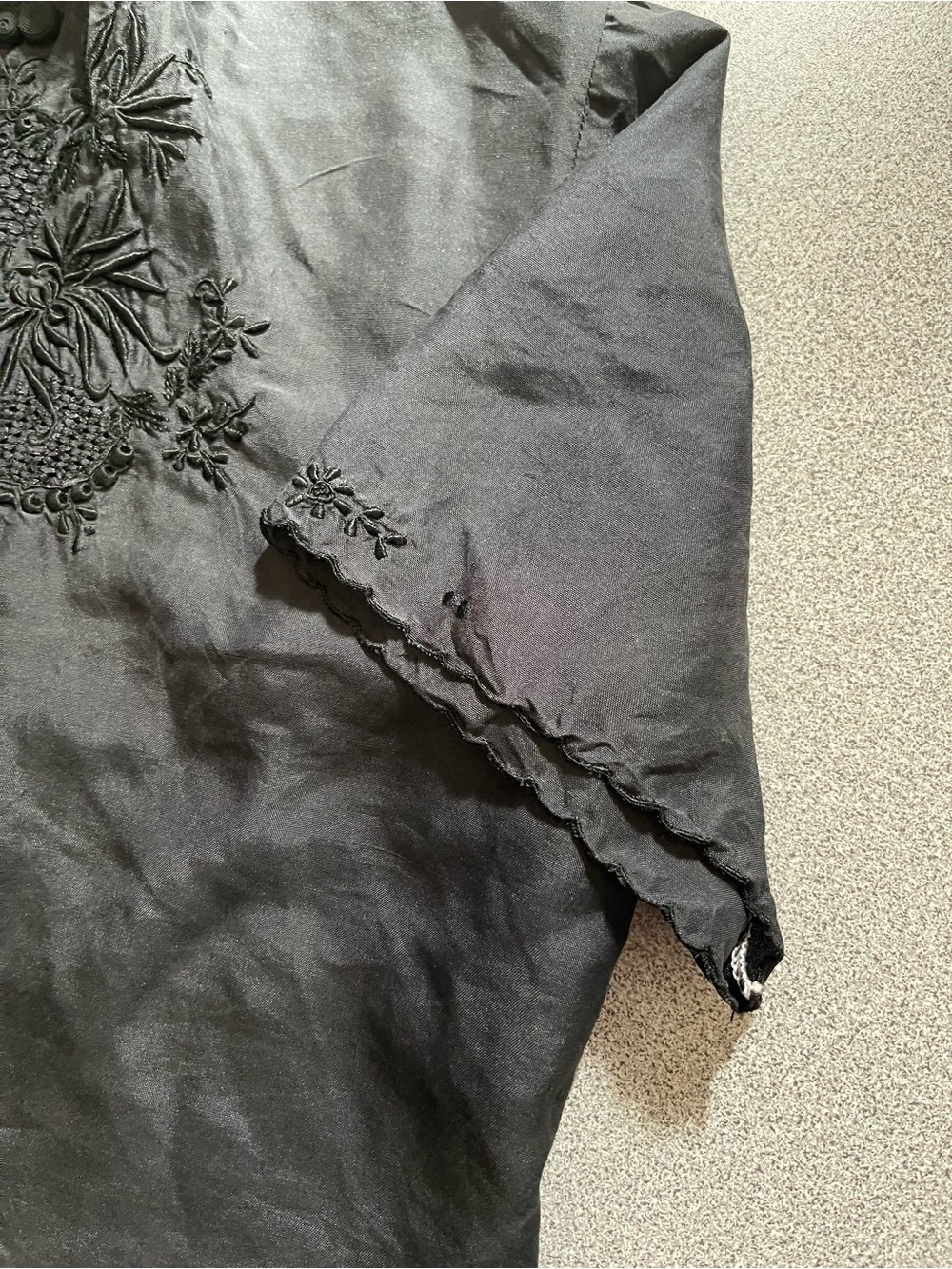 Black Silk Embroidered Short Sleeve Blouse - Picture 5 of 9